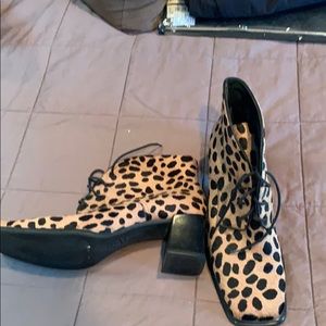 Franco Sarto square toed pony hair ankle boots